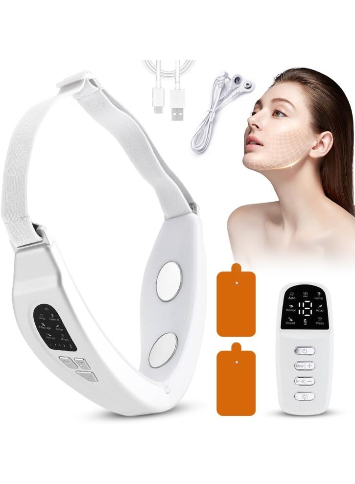 جهاز مساج كهربائي للوجه بشكل V – شد الوجه بالـ EMS، 18 مستوى شدة، 6 أوضاع EMS، 5 أضواء LED، تحديد الفك وتنشيط عضلات الوجه مع ريموت - Image 1